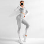 EP Sport Set Women Seamless Yoga Set Women Gym Clothes Long Sleeve Ombre Legging set High Waisted Winter Gym Wear Tight Yoga Suit