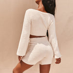 EP Casual Two Piece Sets Flare Sleeve Sweatshirts 2 Piece Shorts Set Sexy Fluffy Suits Lounge Set