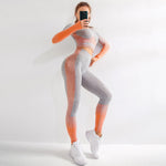EP Sport Set Women Seamless Yoga Set Women Gym Clothes Long Sleeve Ombre Legging set High Waisted Winter Gym Wear Tight Yoga Suit
