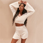 EP Casual Two Piece Sets Flare Sleeve Sweatshirts 2 Piece Shorts Set Sexy Fluffy Suits Lounge Set