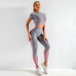 EP Sport Set Women Seamless Yoga Set Women Gym Clothes Long Sleeve Ombre Legging set High Waisted Winter Gym Wear Tight Yoga Suit