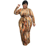 Women Clothing Spring New Printing and Dyeing U Collar with Belt Skinny Long plus Size Dress