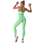 Seamless Knitted Solid Color Yoga Pants Fitness Running Shockproof Yoga Clothes Sports Two-Piece Suit