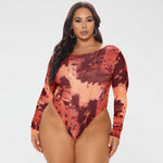Spring New   Women Clothing round Neck Print Long Sleeves Tight Breasted Plus Size Jumpsuit