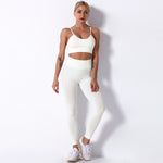Seamless Knitted Solid Color Yoga Pants Fitness Running Shockproof Yoga Clothes Sports Two-Piece Suit