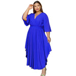 Women Clothing 2022 Spring and Summer New Solid Color Casual Dress Bell Sleeve V-neck Cinched Swing Dress
