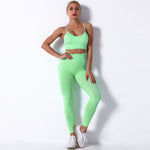Seamless Knitted Solid Color Yoga Pants Fitness Running Shockproof Yoga Clothes Sports Two-Piece Suit