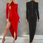 Women Clothing Socialite Temperament Irregular Design Slim Fit Arm Covering Long Sleeve Dress