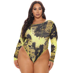 Spring New   Women Clothing round Neck Print Long Sleeves Tight Breasted Plus Size Jumpsuit