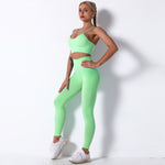 Seamless Knitted Solid Color Yoga Pants Fitness Running Shockproof Yoga Clothes Sports Two-Piece Suit