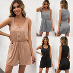 Cross  Leisure Pullover Vest One-Piece Shorts Casual Sleeveless Waist-Tight Jumpsuit for Women