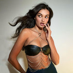 Fall Women Clothing New PU Leather Sexy Cross Neck Hanging Chain Outer Wear Inner Wear Tube Top
