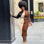 Women Clothing Spring New Stitching Contrast Color Fashion Tight plus Size Dress