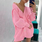 New Sweater Coat Women Solid Color Casual Cardigan Loose Knitted Breasted Cardigan 2021
