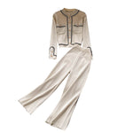 Lightly Mature Knitting Suit Women  Autumn New Design Sense Single-Breasted Cardigan High Waist Slimming Wide Leg Pants Two-Piece Set