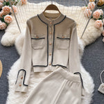Lightly Mature Knitting Suit Women  Autumn New Design Sense Single-Breasted Cardigan High Waist Slimming Wide Leg Pants Two-Piece Set