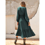 Boho Style Solid Color Stripes Lantern Sleeve Holiday Dress