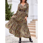 Bohemian Style Cashew Printing Waist Smocking Series Lead Holiday Dress