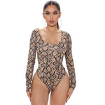 Autumn  plus Size Women Clothes Leopard Print Fashion Sexy Long Sleeve Jumpsuit