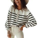 New Knitwear  Striped Pullover Top Fashion Cardigan with Buttons Sweater for Women