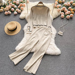 Lightly Mature Knitting Suit Women  Autumn New Design Sense Single-Breasted Cardigan High Waist Slimming Wide Leg Pants Two-Piece Set