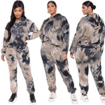 Popular Autumn and Winter New Tie-Dyed Loose Hooded Sweater Plus Size Fashion Casual Set