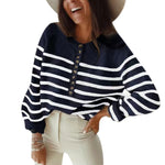 New Knitwear  Striped Pullover Top Fashion Cardigan with Buttons Sweater for Women