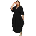 Women Clothing 2022 Spring and Summer New Solid Color Casual Dress Bell Sleeve V-neck Cinched Swing Dress