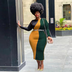 Women Clothing Spring New Stitching Contrast Color Fashion Tight plus Size Dress