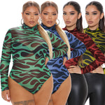 Spring New   Women Clothing Long Sleeve Printing and Dyeing Sexy Tight Breasted Plus Size Jumpsuit