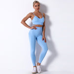 Seamless Knitted Solid Color Yoga Pants Fitness Running Shockproof Yoga Clothes Sports Two-Piece Suit