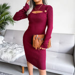 Style  Autumn Winter Sexy Hollow Hip Skirt Knitted Dress  Women Clothing