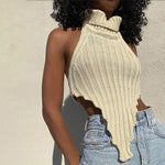 Autumn and Winter New  Women Clothing Street Shooting Fashion Solid Color Turtleneck Irregular Slim Fit Inner Wear Knitted Vest