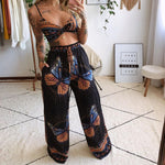 Women Clothing  New Printed Sexy Tube Top Loose Wide Leg Pants Two-Piece Set