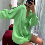 New Sweater Coat Women Solid Color Casual Cardigan Loose Knitted Breasted Cardigan 2021