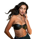 Fall Women Clothing New PU Leather Sexy Cross Neck Hanging Chain Outer Wear Inner Wear Tube Top