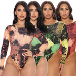 Spring New   Women Clothing round Neck Print Long Sleeves Tight Breasted Plus Size Jumpsuit
