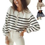 New Knitwear  Striped Pullover Top Fashion Cardigan with Buttons Sweater for Women