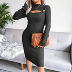 Style  Autumn Winter Sexy Hollow Hip Skirt Knitted Dress  Women Clothing