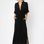 Solid Color Sexy Deep V-neck Single Breasted Beach Sun Protection Shirt Vacation Dress Bikini Blouse