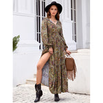 Bohemian Style Cashew Printing Waist Smocking Series Lead Holiday Dress