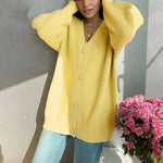 New Sweater Coat Women Solid Color Casual Cardigan Loose Knitted Breasted Cardigan 2021