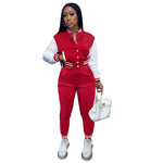 Style 2021 Color Matching Women Jacket Suits Single-Breasted Stitching Long Sleeve Baseball Uniform Two-Piece Set Women