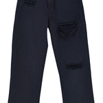 Women Clothing High Waist Straight Slimming Cool Black Denim Trousers Mop Hem Split Smooth Micro-Flared Pants