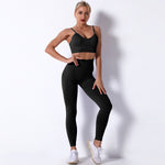 Seamless Knitted Solid Color Yoga Pants Fitness Running Shockproof Yoga Clothes Sports Two-Piece Suit