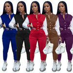 Style 2021 Color Matching Women Jacket Suits Single-Breasted Stitching Long Sleeve Baseball Uniform Two-Piece Set Women