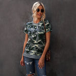 Summer New Leopard Print Printed Short-Sleeved Top Female round Neck Pullover Top