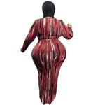 Women Clothing Spring New Printing and Dyeing U Collar with Belt Skinny Long plus Size Dress