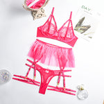 2021 New Popular Complex Craft Lace Mesh Eyelash Feather Sexy Underwear Cross Four-Piece Set for Women