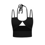 Knitted Vest  Solid Color Fashion Women Clothing Hollow Sexy Halter Ultra Short Vest Tight-Fitting Outerwear Bottoming Sling